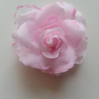 Rose  en tissu pailletée   rose 70mm