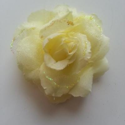 Rose  en tissu pailletée   jaune 70mm