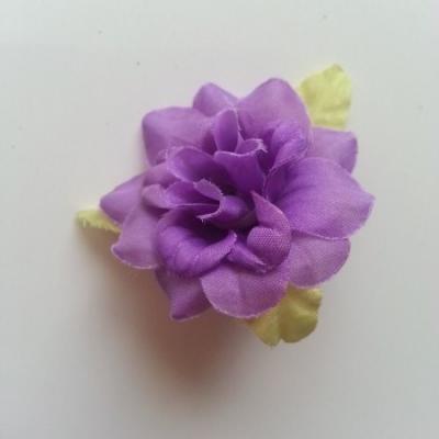 Fleur et feuilles en tissu  violet 40mm