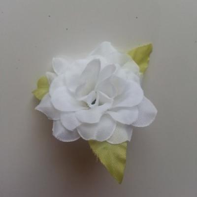 Fleur et feuilles en tissu  blanc 40mm