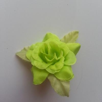 Fleur et feuilles en tissu  vert 40mm