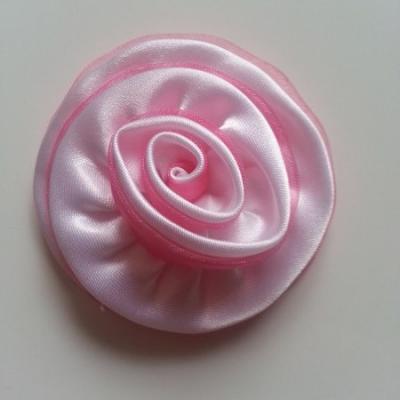 Rosette satin bicolore 55mm rose bébé