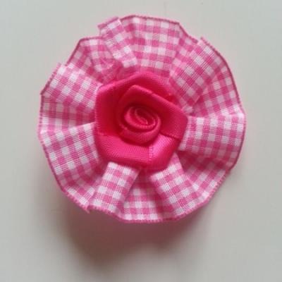 rosette en  tissu à carreaux VICHY  60mm rose fuchsia