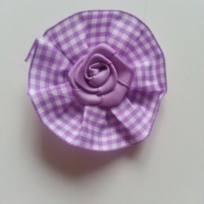 rosette en  tissu à carreaux VICHY  60mm mauve