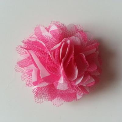 Rosette bicolore mousseline  50mm rose fuchsia