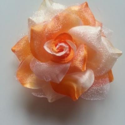 Rose bicolore en tissu   70mm orange