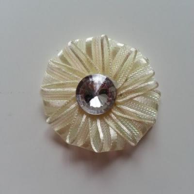 Applique fleur ruban avec strass   50mm ivoire