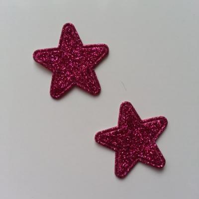 Lot de 2 étoiles paillettes rose fuchsia  en tissu 20mm