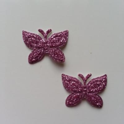 Lot de 2 papillons  paillettes rose   en tissu 23*18mm