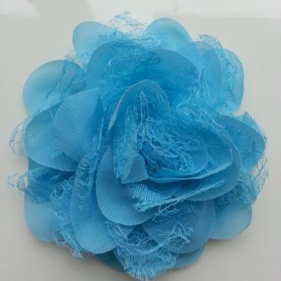 Grande fleur en mousseline  et dentelle 11cm bleu