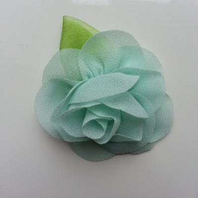 Fleur en mousseline avec feuille  50mm vert eau