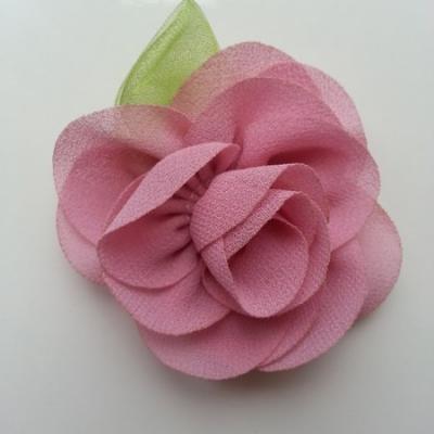 Fleur en mousseline avec feuille  50mm vieux rose