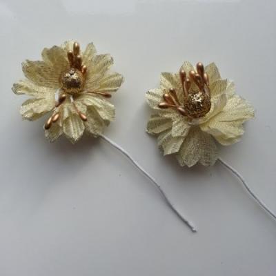 lot de 2 fleurs artificielles sur tige or , doré 45mm