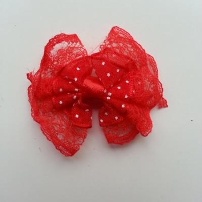 Noeud en dentelle et organza à pois 40*45mm rouge