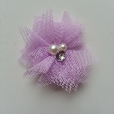 Applique tulle perle et strass 55mm  mauve