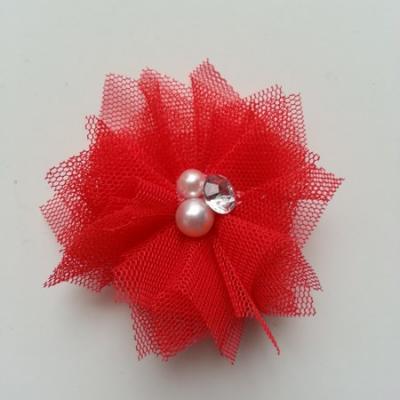 Applique tulle perle et strass 55mm  rouge