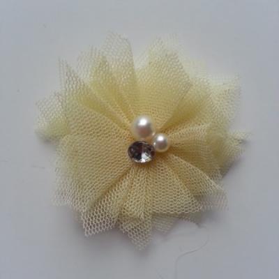 Applique tulle perle et strass 55mm jaune pâle