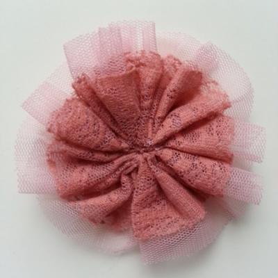 applique tulle et dentelle 80mm vieux rose