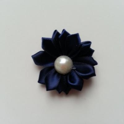 fleur satin demi perle  35mm bleu marine