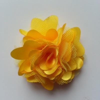 Rosette  fleur  satin et tulle  50mm jaune