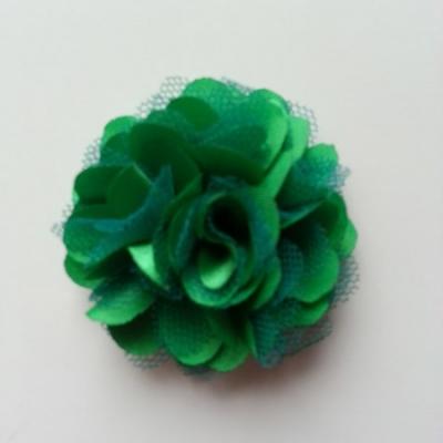 Rosette  fleur  satin et tulle  50mm vert foncé