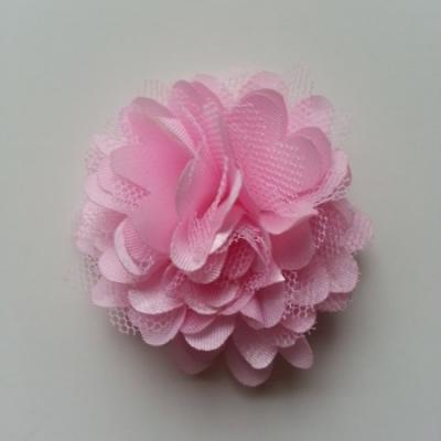 Rosette  fleur  satin et tulle  50mm rose pale