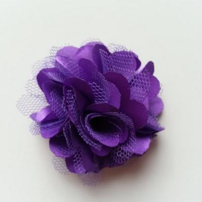 Rosette  fleur  satin et tulle  50mm violet