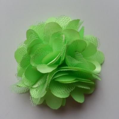 Rosette  fleur  satin et tulle  50mm vert clair