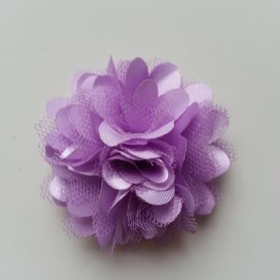 Rosette  fleur  satin et tulle  50mm mauve