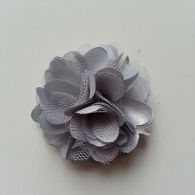 Rosette  fleur  satin et tulle  50mm gris