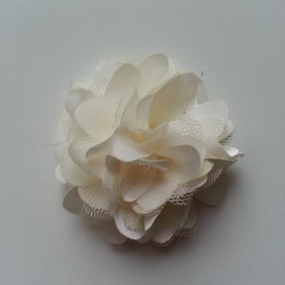 Rosette  fleur  satin et tulle  50mm ivoire