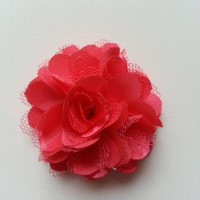 Rosette  fleur  satin et tulle  50mm rose saumon