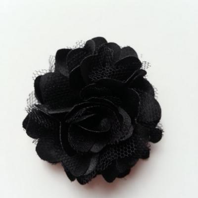 Rosette  fleur  satin et tulle  50mm noir