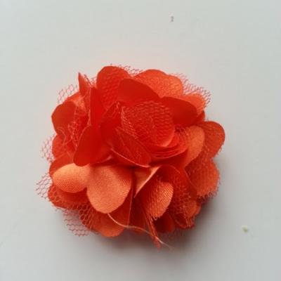 Rosette  fleur  satin et tulle  50mm orange