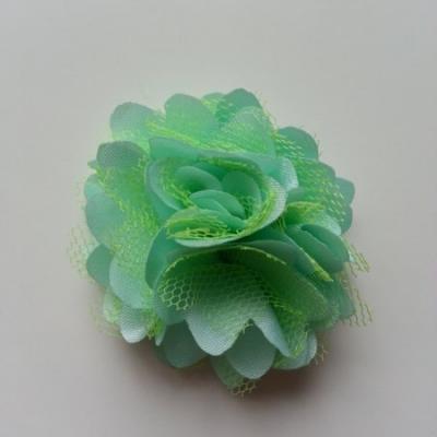 Rosette  fleur  satin et tulle  50mm vert