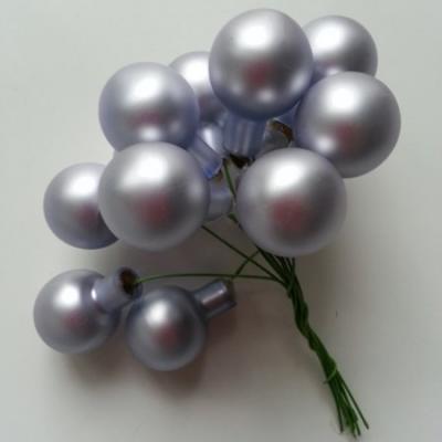 Bouquet de 12 minis boules de noel sur tige gris bleuté