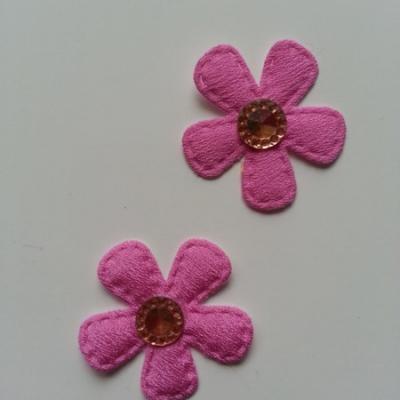 Lot de 2 appliques fleurs avec centre strass  35mm rose