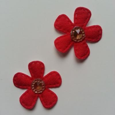 Lot de 2 appliques fleurs avec centre strass  35mm rouge