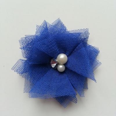 Applique tulle perle et strass 55mm bleu royal