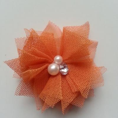 Applique tulle perle et strass 55mm orange