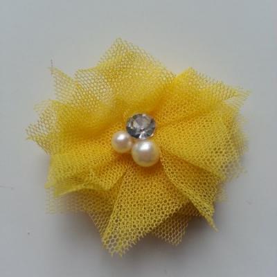 Applique tulle perle et strass 55mm jaune
