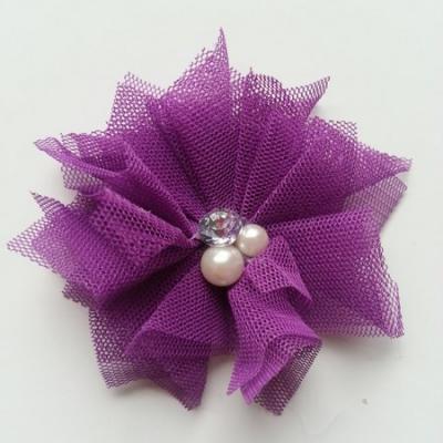 Applique tulle perle et strass 55mm violet