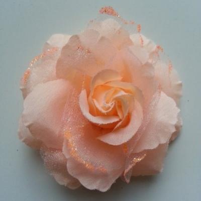 Rose  en tissu pailletée   pêche  70mm