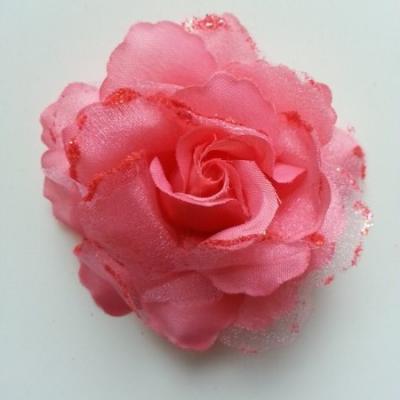 Rose  en tissu pailletée   saumon 70mm