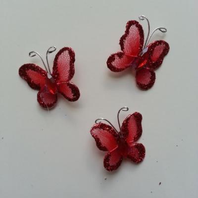 Lot de 3 minis papillons  25*25mm rouge