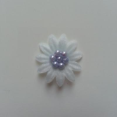 Double fleur  voile  et perle  30mm bleu ciel