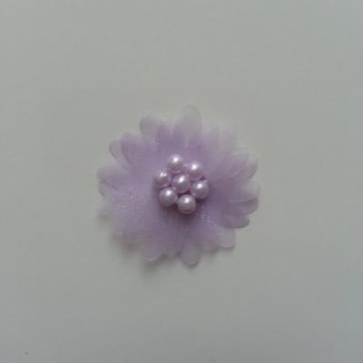 Double fleur  voile  et perle  30mm mauve
