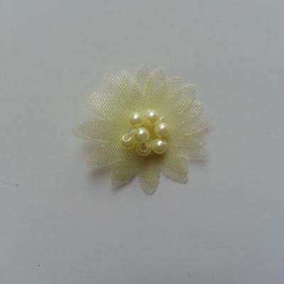 Double fleur  voile  et perle  30mm jaune