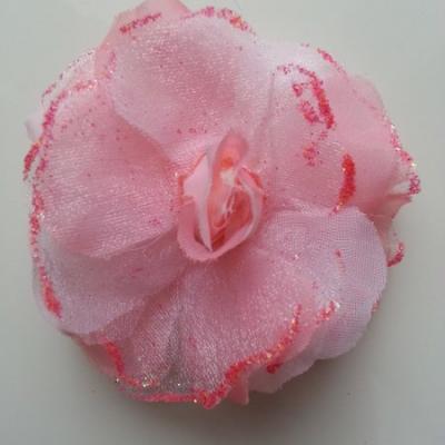 fleur artificielle en tissu rose saumon pailletée 90mm