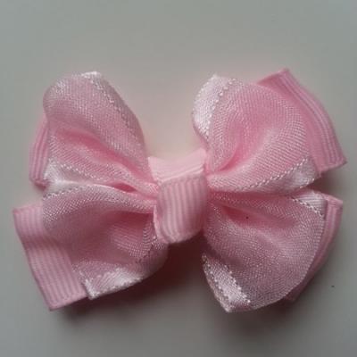 Noeud  en ruban grosgrain et organza 45*50mm rose